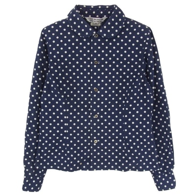 COMME des GARCONS コムデギャルソン RF-B020 コムコム AD2010 ドット柄 丸襟 長袖 シャツ ブラウス ネイビー系 XS【中古】