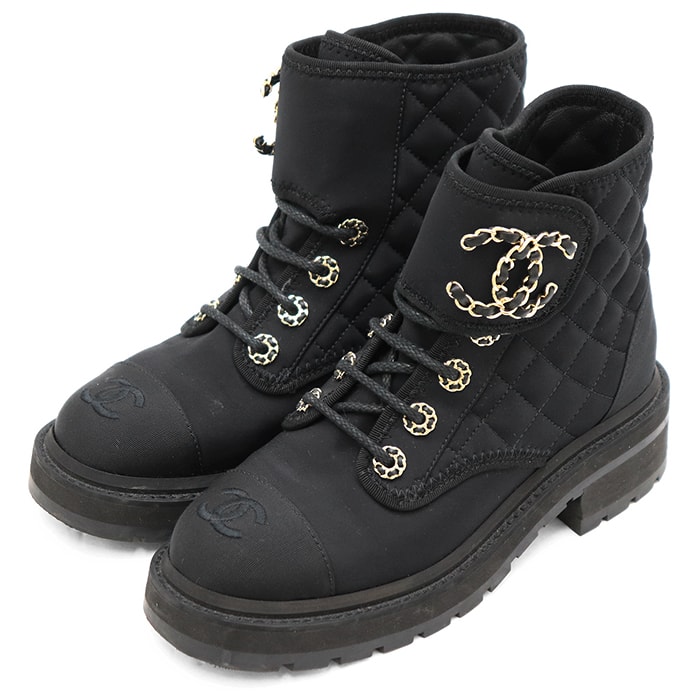 【美品】CHANEL シャネル ブーツ サイズ 35.5 レディース G38273 マトラッセ ゴールドチェーン COCOマーク キルティング シューズ 靴 箱・袋付属 ブラック 黒
