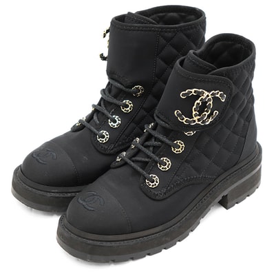 【美品】CHANEL シャネル ブーツ サイズ 35.5 レディース G38273 マトラッセ ゴールドチェーン COCOマーク キルティング シューズ 靴 箱・袋付属 ブラック 黒