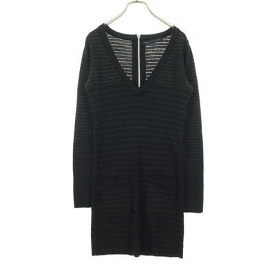 MARC BY MARC JACOBS マークバイマークジェイコブス ボーダー柄 長袖 Vネック ニット ミニワンピース S ブラック