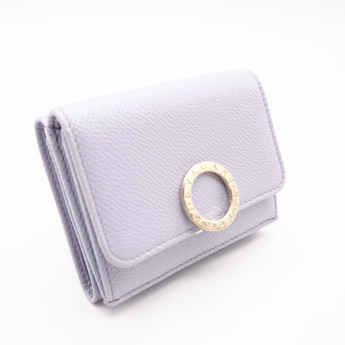 極美品 BVLGARI ブルガリ ブルガリブルガリ コンパクトウォレット 292549 三つ折り財布 パープル レザー レディース