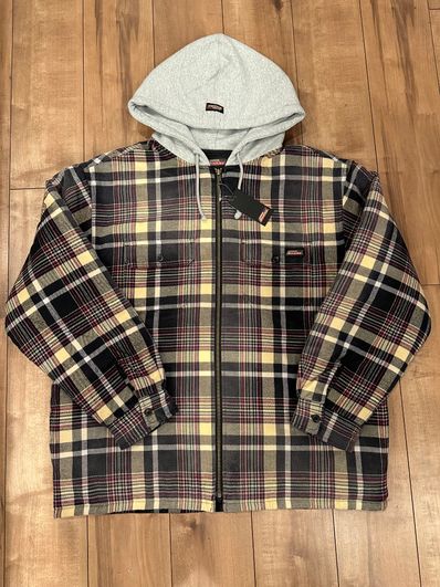 Supreme x Dickies Plaid Hooded Zip Up Shirt "Black"