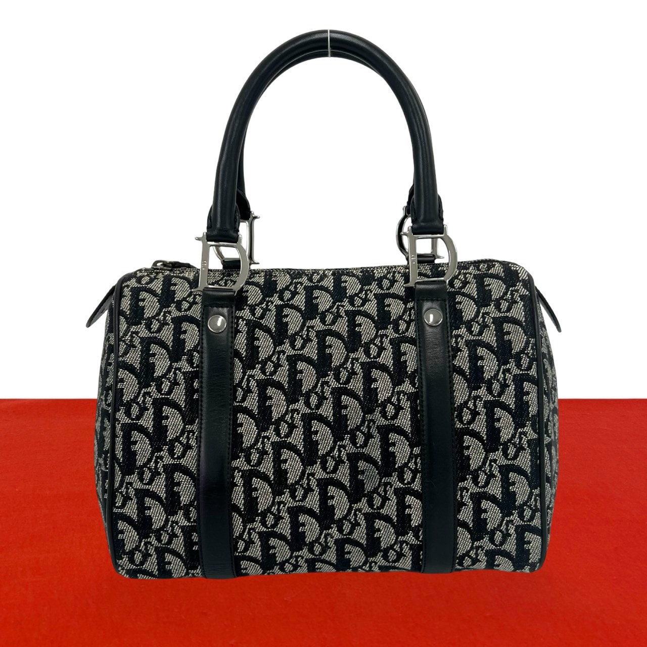 Christian Dior ディオール トロッター キャンバス レザー ハンドバッグ ネイビー
 205-1