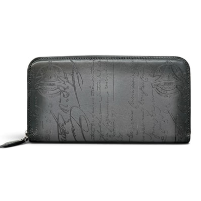 BELRUTI 希少 極美品 ベルルッティ イタウバ ネオ スクリットレザー ロングジップ ウォレット 長財布 カリグラフィ ベネチアン カーフ グレー Aランク 中古 鑑定済 ベルルッティ財布