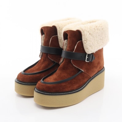 エルメス HERMES エミスフェール ブーツ 靴 スウェード シアリング レディース ブラウン系 / アイボリー系 【中古】