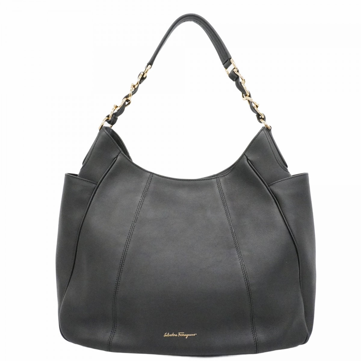 【6dc3985】サルヴァトーレフェラガモ ショルダーバッグ ガンチーニ レザー ブラック ゴールド金具【中古】レディース