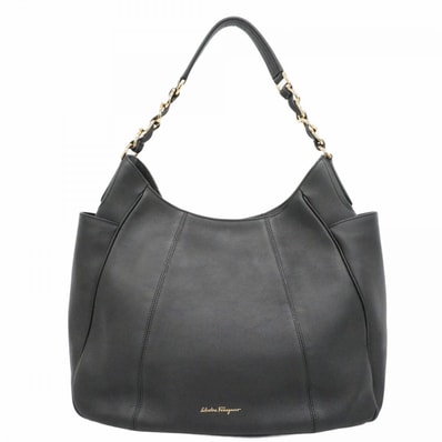 【6dc3985】サルヴァトーレフェラガモ ショルダーバッグ ガンチーニ レザー ブラック ゴールド金具【中古】レディース