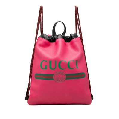 グッチ ドローストリング リュック バックパック 523586 ピンク レザー レディース GUCCI 中古