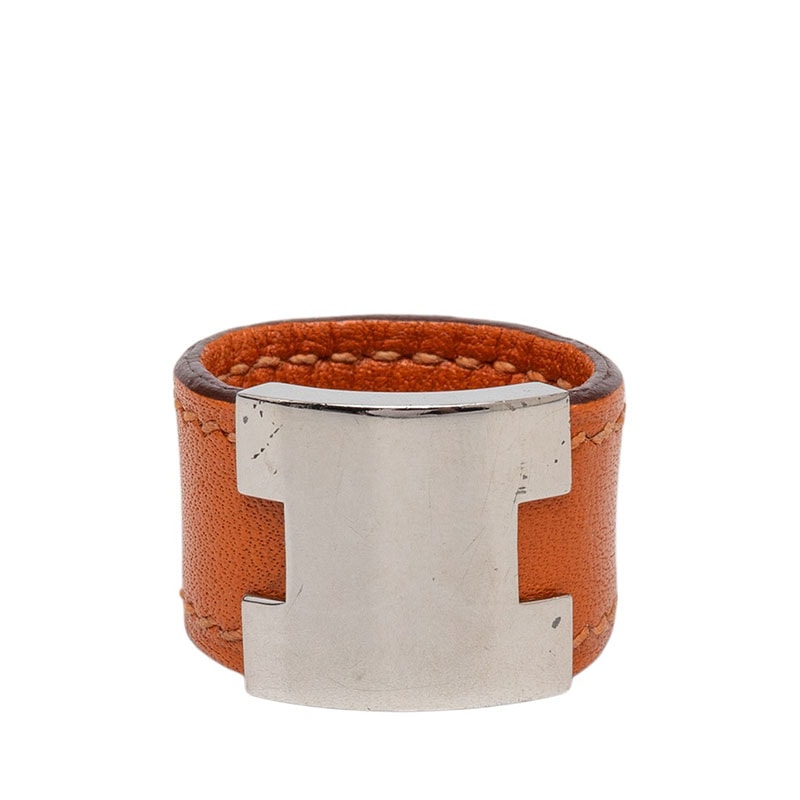 エルメス ルーリー リング 指輪 #M オレンジ シルバー レザー メタル レディース HERMES 【中古】