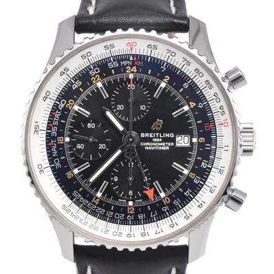 ブライトリング BREITLING A24322 ナビタイマー クロノグラフ デイト GMT ブラック/シルバー 自動巻き メンズ 美品 腕時計 E#149632