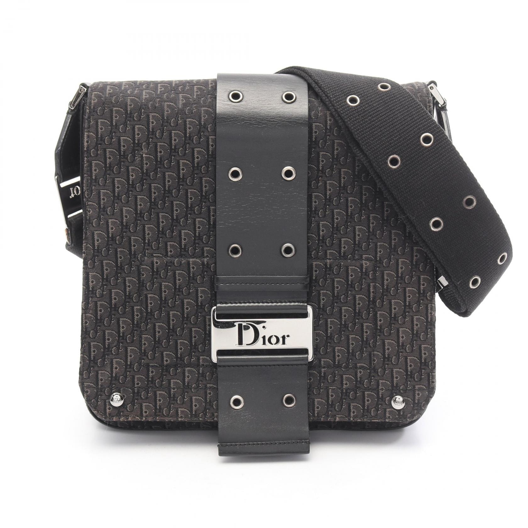 ディオール Dior ストリートシック トロッター ショルダーバッグ バッグ キャンバス レザー メンズ レディース ブラック系 【中古】