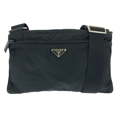 PRADA プラダ テスート 三角ロゴプレート ブラック 黒 シルバー金具 ナイロン ショルダーバッグ メッセンジャーバッグ 601367 【中古】