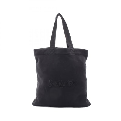 サンローランパリ SAINT LAURENT PARIS ロゴ刺繍 フリース トートバッグ バッグ コットン レディース ブラック系 【中古】