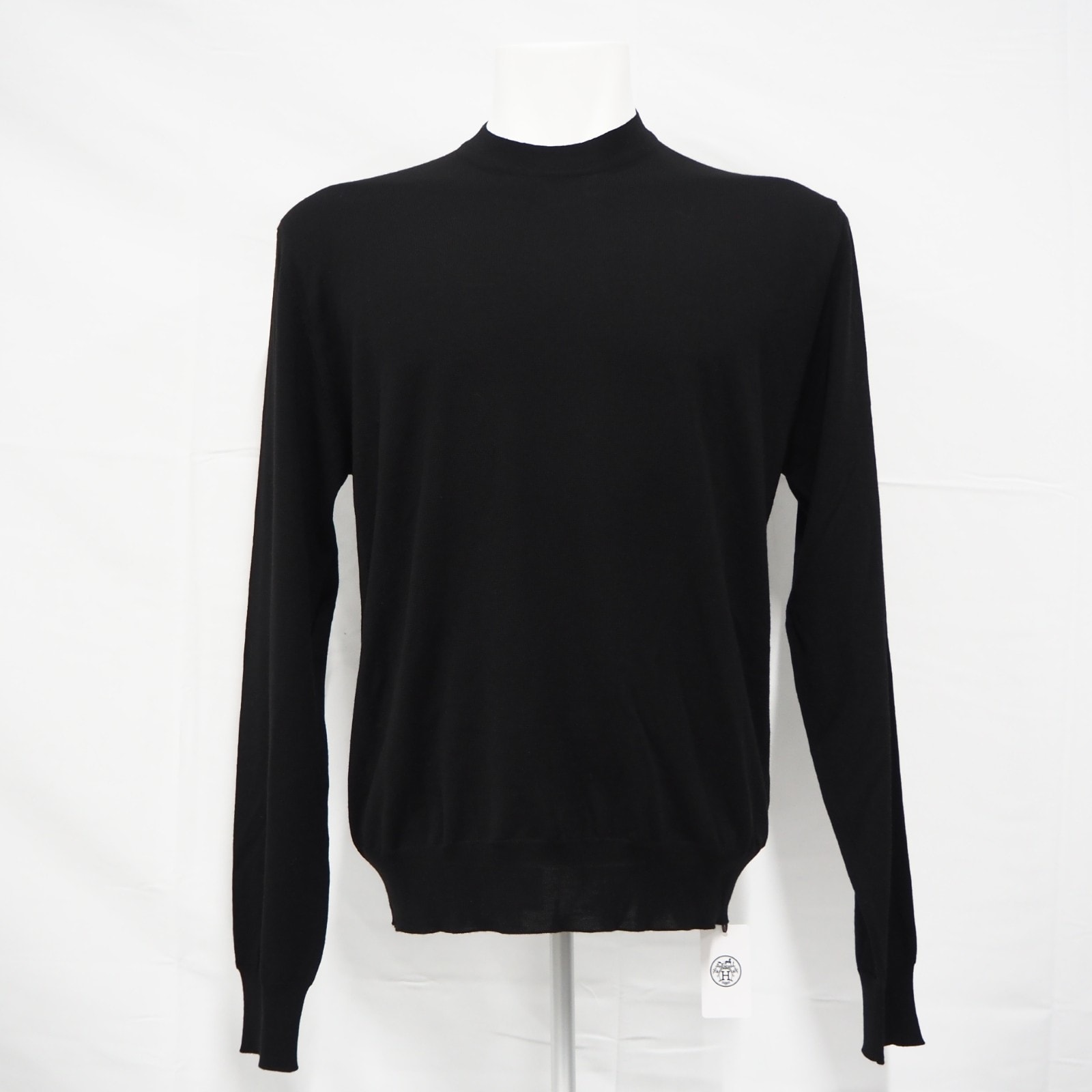 極美品 HERMES エルメス ウール ニット M H567200HA 長袖シャツ ブラック ウール メンズ