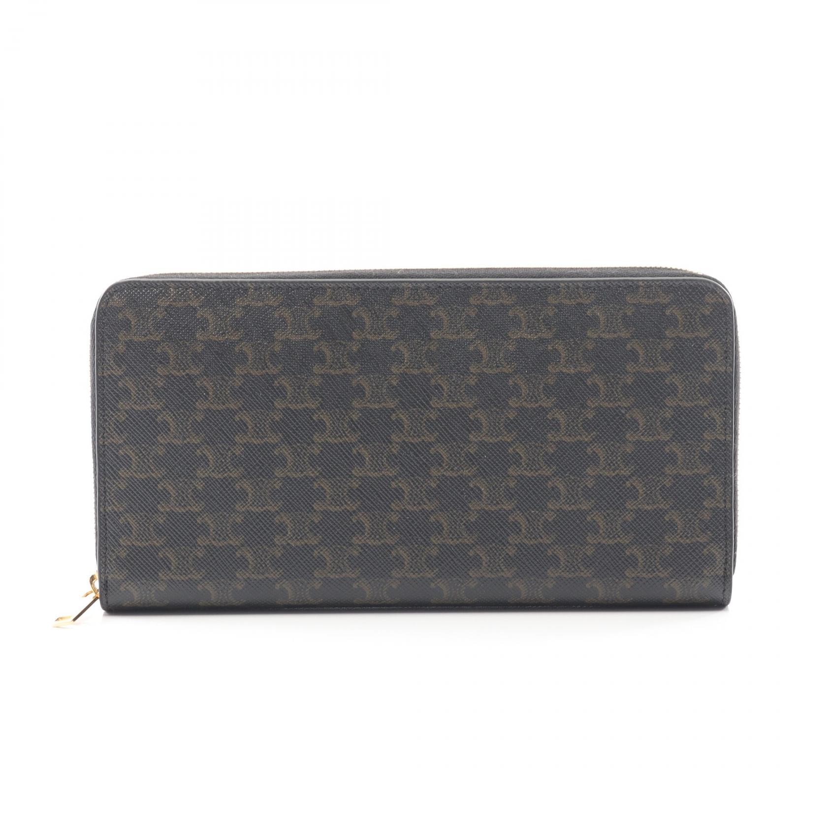セリーヌ CELINE トリオンフ ラージ ジップウォレット ラウンド長財布 財布 PVC メンズ レディース ブラック系 10B55 2BQ3 38NO 【中古】