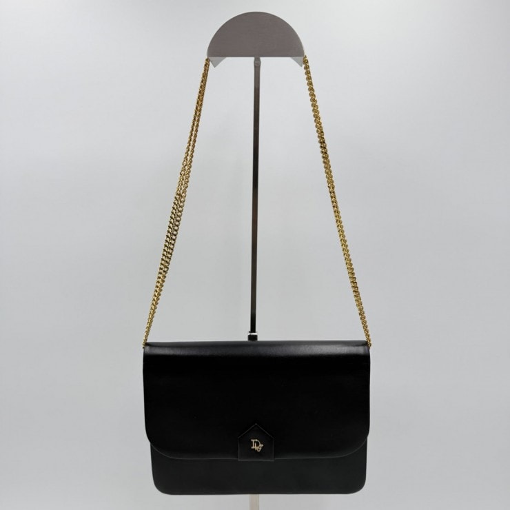 DIOR(ディオール)ヴィンテージ チェーンショルダーバッグ レザー ブラック ゴールドトーン金具 レディース ショルダーバッグ クラッチバッグ フラップバッグ