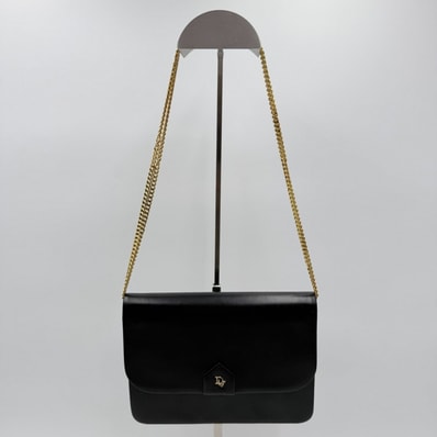 DIOR(ディオール)ヴィンテージ チェーンショルダーバッグ レザー ブラック ゴールドトーン金具 レディース ショルダーバッグ クラッチバッグ フラップバッグ