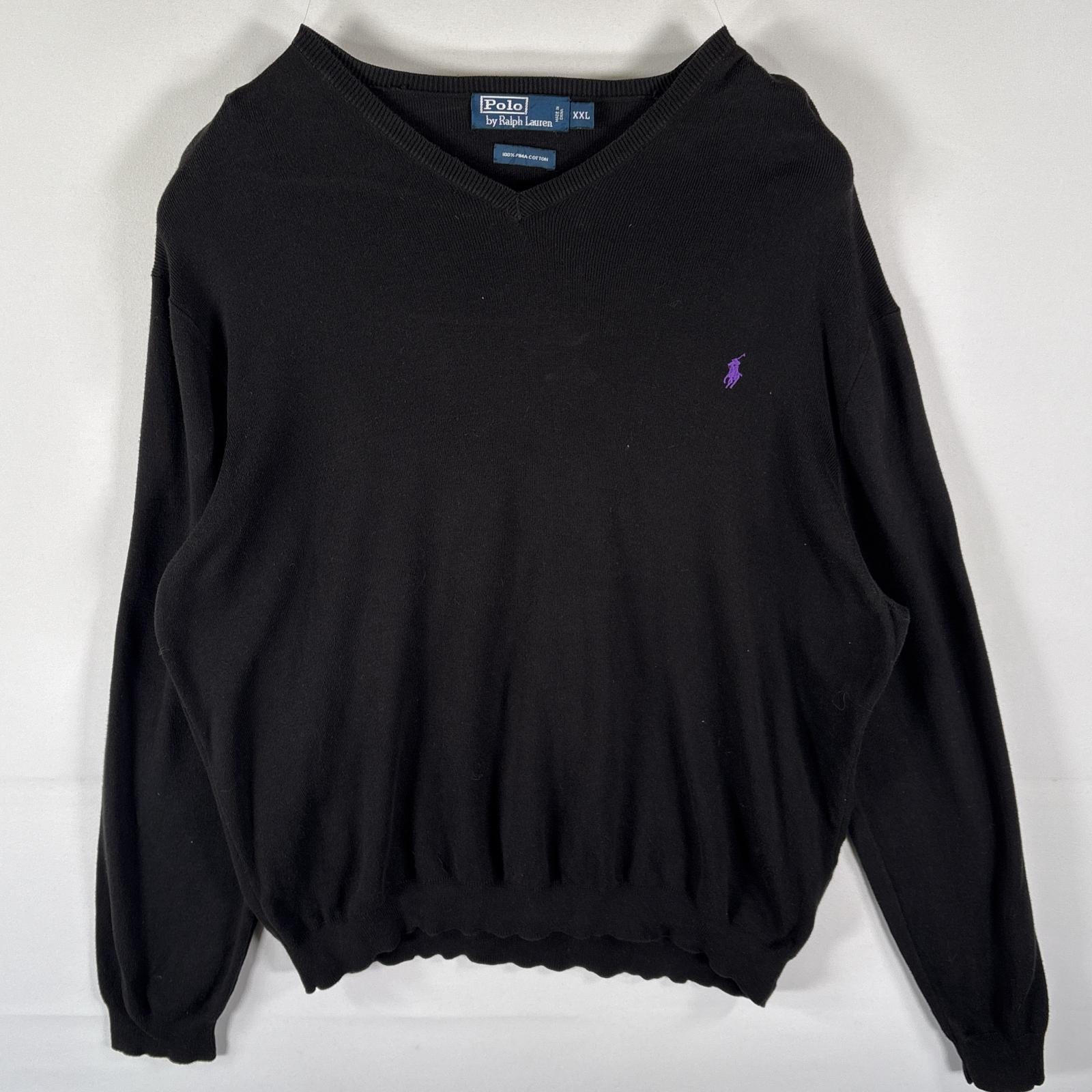 古着 ポロバイラルフローレン Polo by Ralph Lauren セーター コットンニット Vネック ワンポイントロゴ刺繍  大きいサイズ 14041  ブラック メンズ