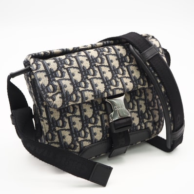 美品 Dior ディオール ディオール オブリーク ジャカード エクスプローラー メッセンジャーバッグ 2ESWS001YKY 27EU ショルダーバッグ ネイビー ベージュ キャンバス レディース