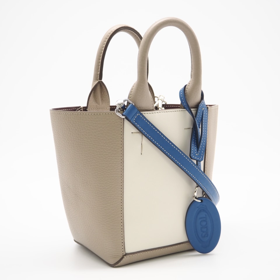 極美品 TOD’S トッズ レザー トッズ ダブル アップ バッグ ミニ XBWCLNA01TLN2B2L02 2wayハンドバッグ ベージュ ブルー レザー レディース