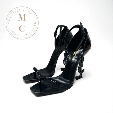 サンローラン SAINT LAURENT オピウム サンダル 靴 シューズ パテント ブラック 黒 YSLロゴヒール ストラップ