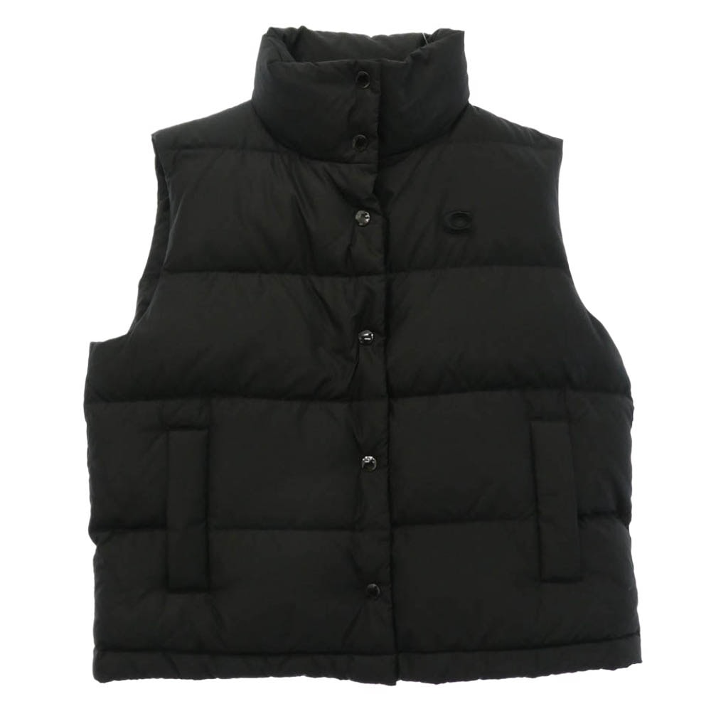 COACH コーチ PUFFER VEST ラバー ワンポイント Cロゴ 中綿 ベスト ブラック系 XS【中古】