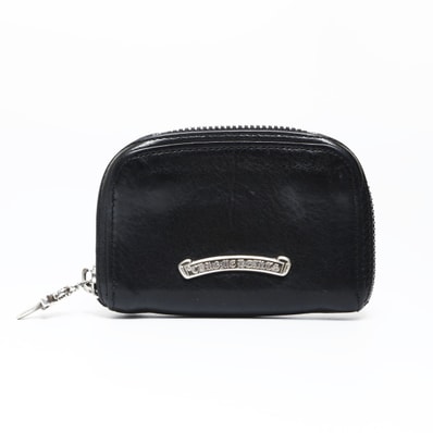 Chrome Hearts Coin Case Dagger Round Zip Leather Wallet "Black/Silver"