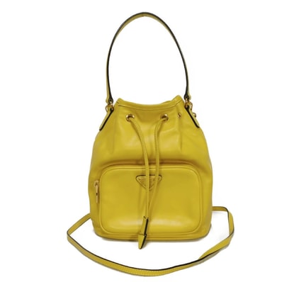 PRADA プラダ サフィアーノ デュエット バケット ソフト カーフ イエロー 巾着 2WAY ショルダーバッグ トライアングルロゴ ソーレ ハンドバッグ 1BH038 2CCC F0377
