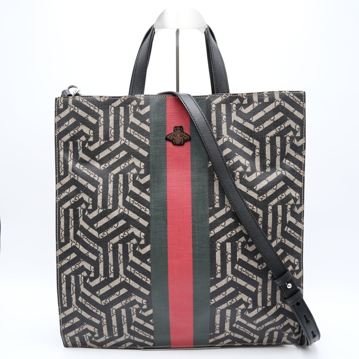 GUCCI(グッチ)GGスプリーム 2WAY トートバッグ ハンドバッグ ショルダーバッグ ビー ウェブストライプ ブラック 450950【中古】