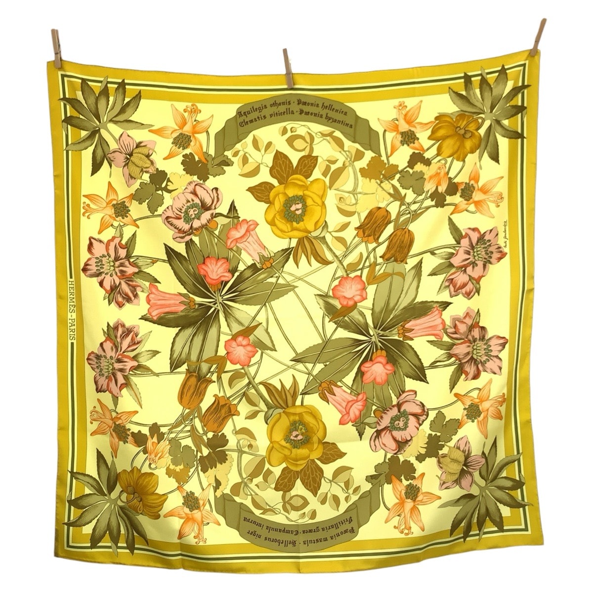 激レア 極美品 エルメス スカーフ 花柄 大判 薄手 イエロー HERMES B (目立った傷や汚れなし)】美品 HERMES エルメス Fleurs d'Hellade
