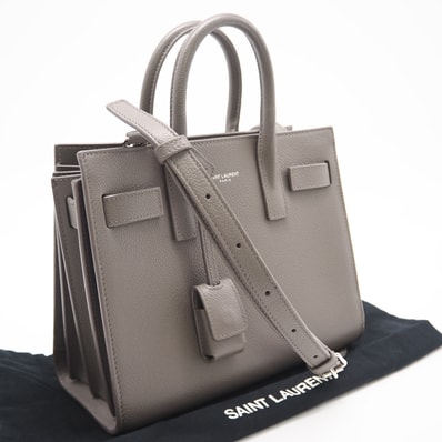 美品 YVES SAINT LAURENT イヴ・サンローラン レザー サック ド ジュール ナノ 392035 2wayハンドバッグ グレー カーフレザー レディース