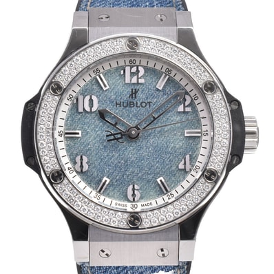 値下 ウブロ HUBLOT 361.SX.2710.NR.1104.JEANS ビッグバン ジーンズ 日本限定 ダイヤモンドベゼル クォーツ メンズ 美品 G#144731