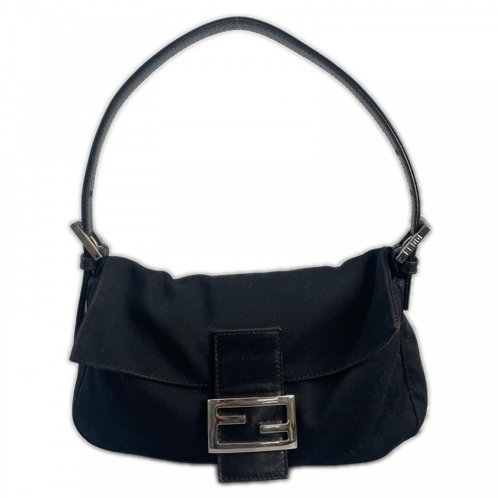 FENDI フェンディ ハンドバッグ マンマバケット サテン ブラック 黒 シルバー金具 レディース【中古品】