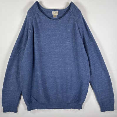 古着 エルエルビーン L.L.Bean 長袖 コットンニット セーター クルーネック ビッグサイズ ラグラン XXL TALL ブルー系 無地 メンズ