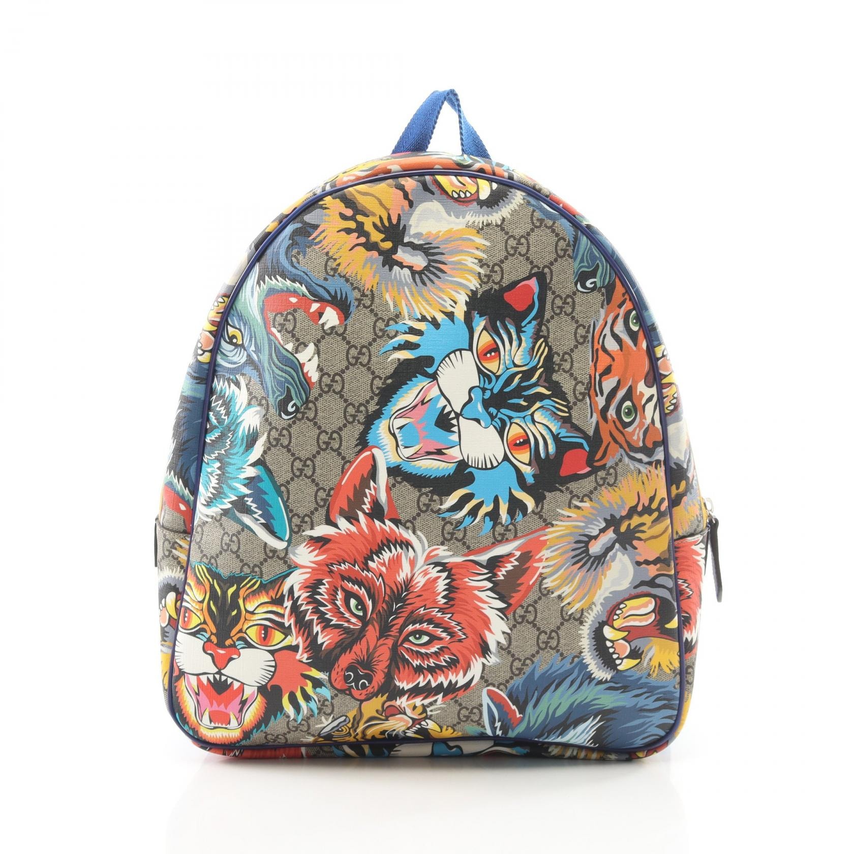 グッチ GUCCI チルドレンズ MONSTER GGスプリーム キッズ リュックサック バックパック バッグ PVCコーティングキャンバス レザー レディース ベージュ系 / マルチカラー 501976 【中古】