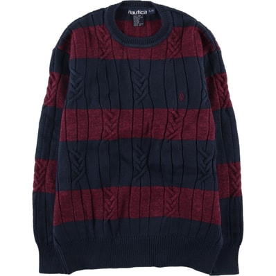 古着 90年代 ノーティカ NAUTICA ボーダー柄 コットンニットセーター メンズL相当 ヴィンテージ/eaa410895