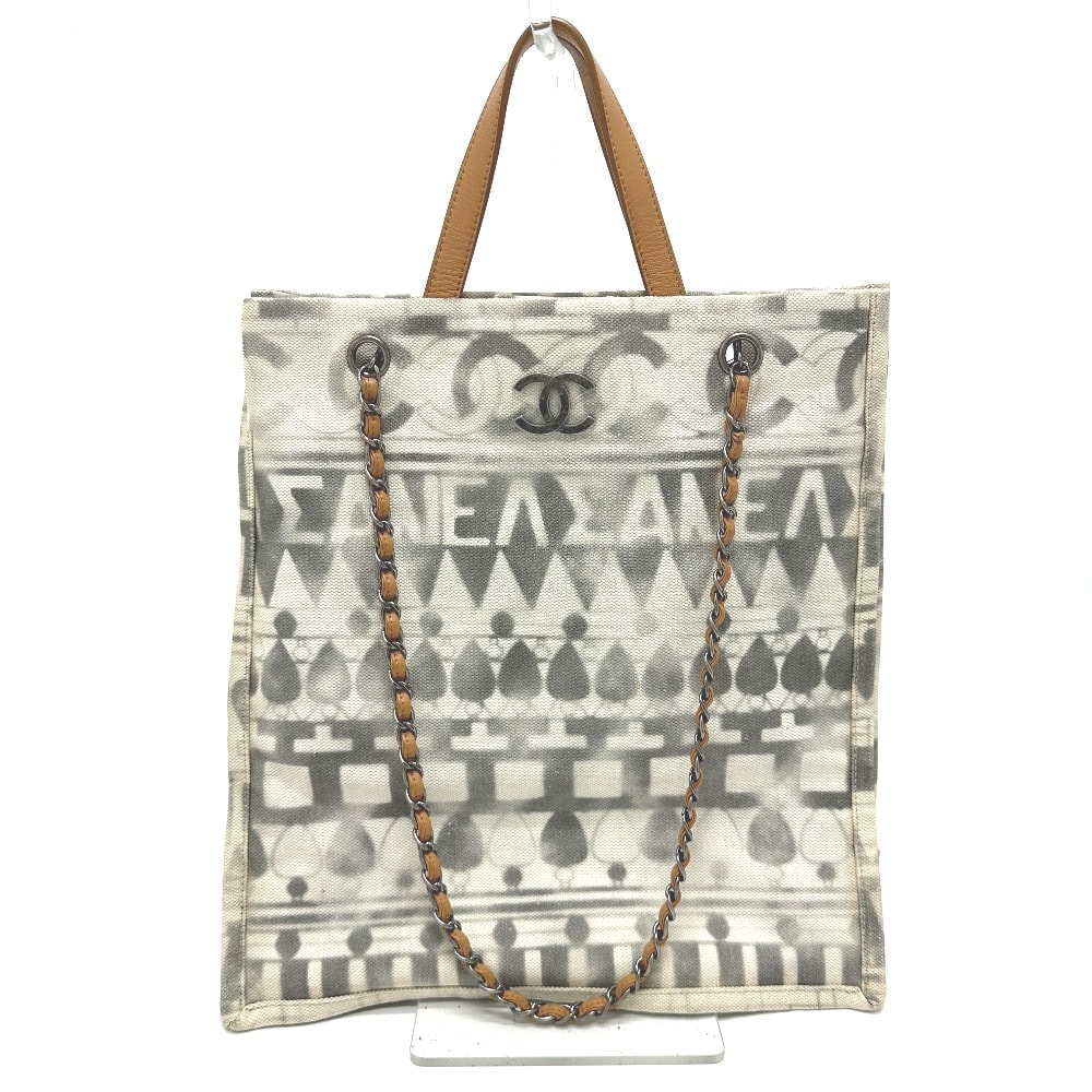 シャネル CHANEL アイコンショッピングトート CC ココマーク 2WAY カバン チェーン トートバッグ ショルダーバッグ キャンバス/レザー ベージュ