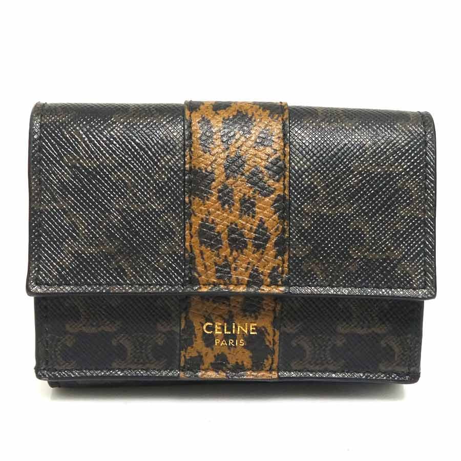 セリーヌ CELINE 三つ折り財布 トリオンフ PVCコーティングキャンバス ブラウン ユニセックス【中古】 h32131a