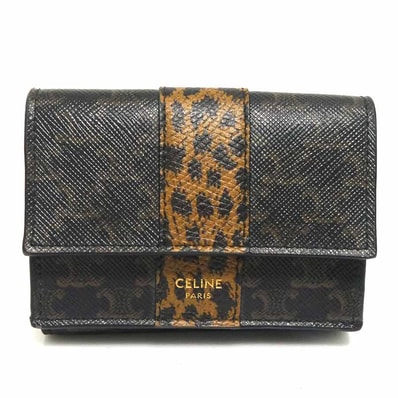 セリーヌ CELINE 三つ折り財布 トリオンフ PVCコーティングキャンバス ブラウン ユニセックス【中古】 h32131a
