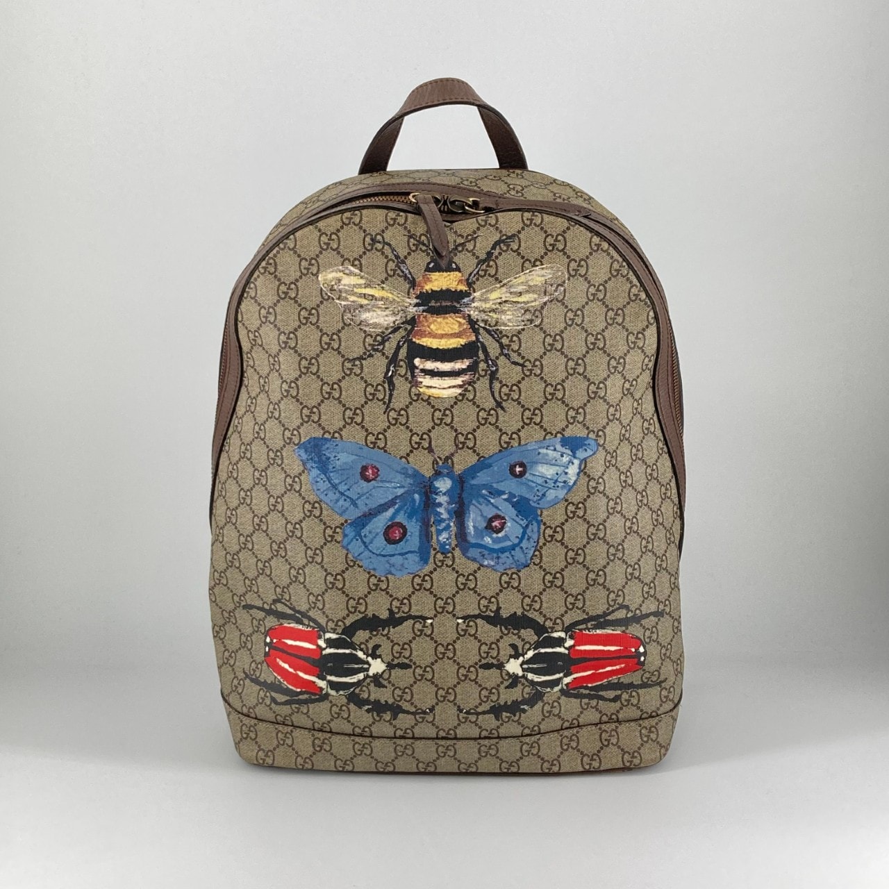 구찌 (Gucci) GG 슈프림 캔버스 인섹트 프린트 419584 백팩 · 데이팩 브라운