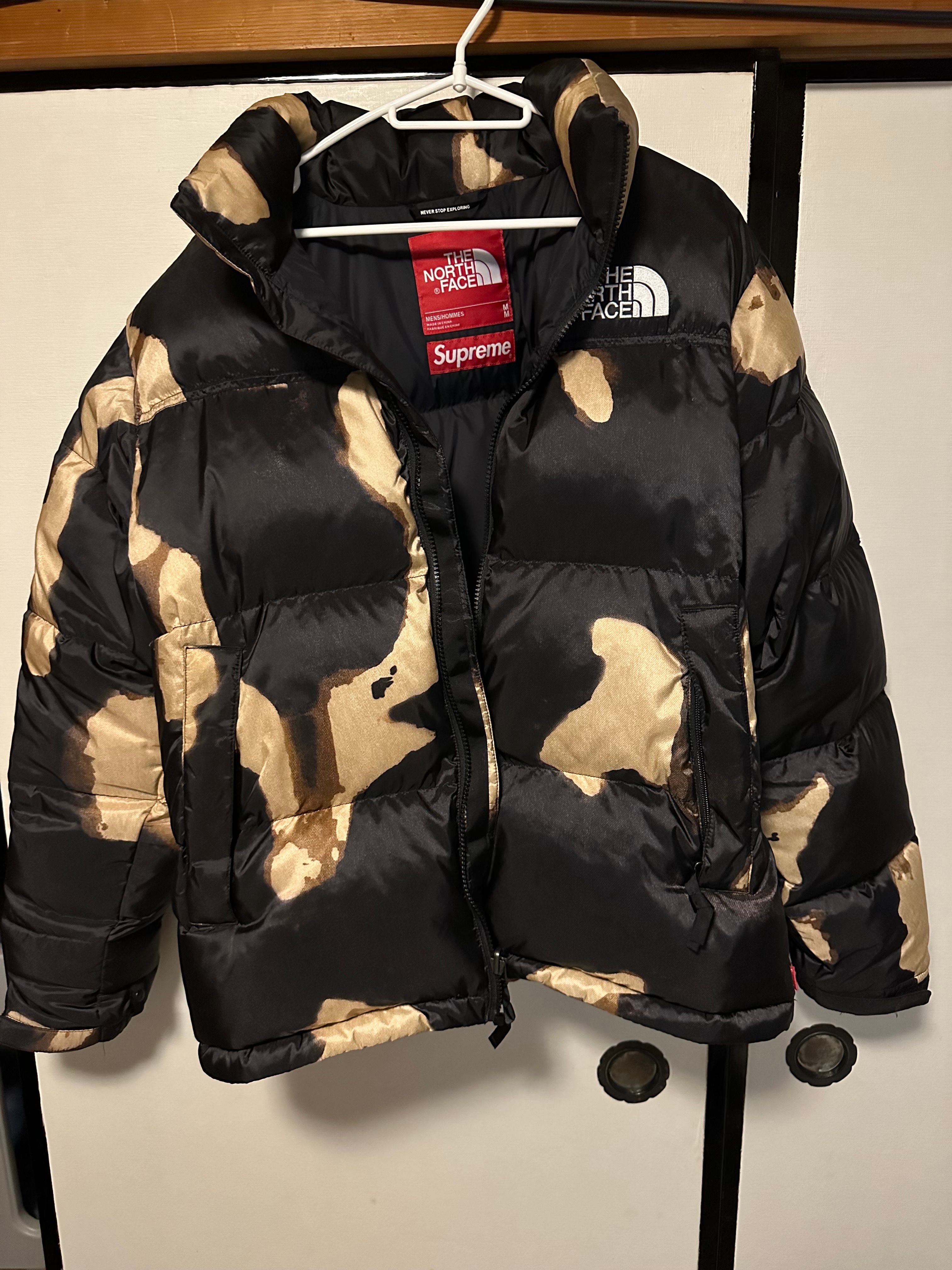 Supreme x The North Face Bleached Denim Print Nuptse Jacket "Black"