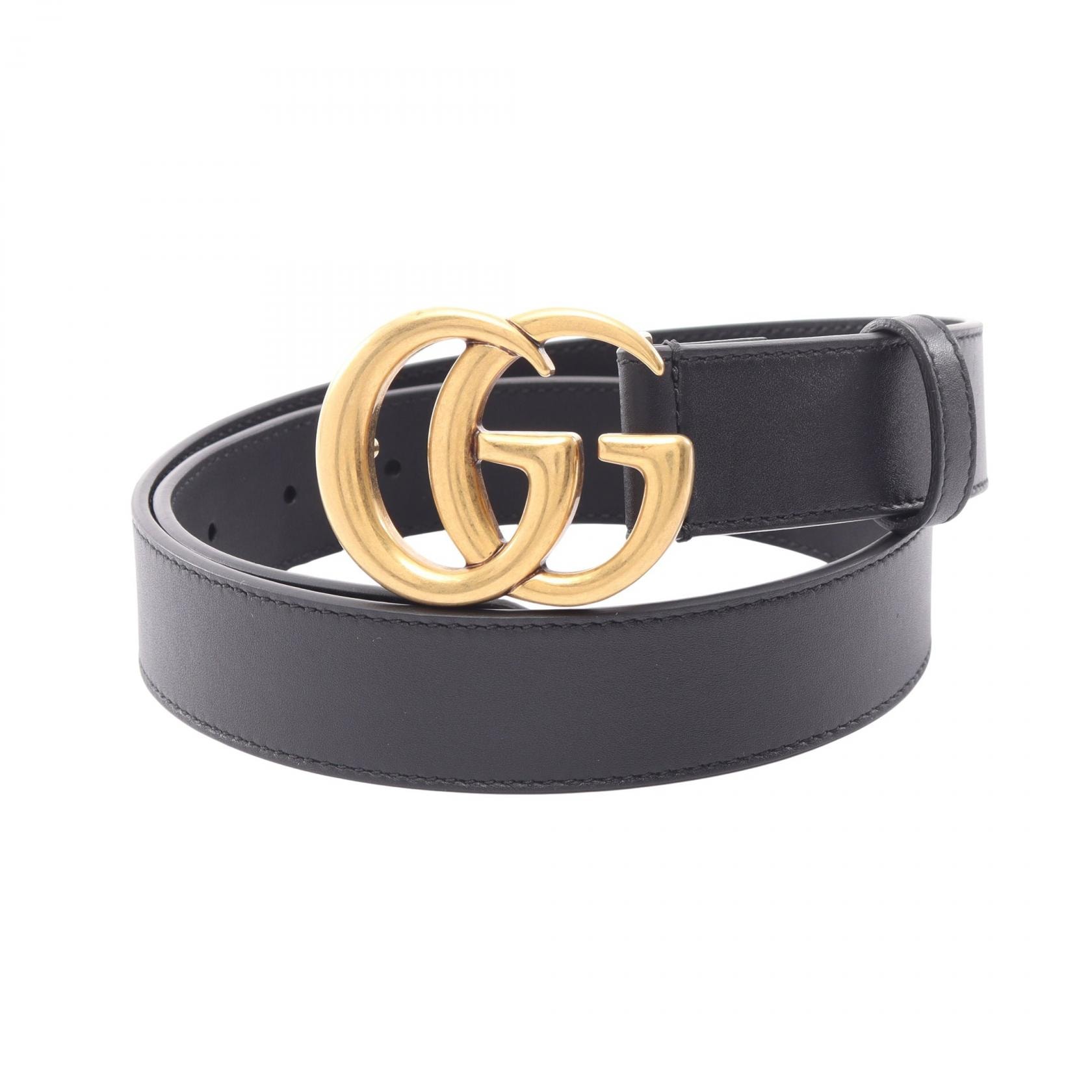 グッチ GUCCI GGマーモント ゴールド金具 ベルト 衣料品 レザー レディース ブラック系 414516 【中古】
