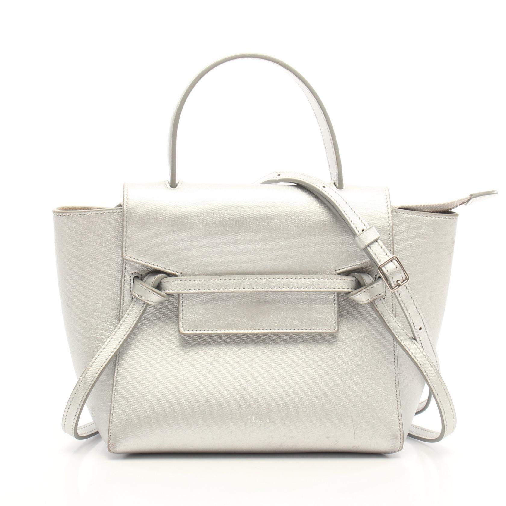 セリーヌ CELINE BELT BAG NANO 2WAY ハンドバッグ バッグ レザー レディース シルバー系 【中古】