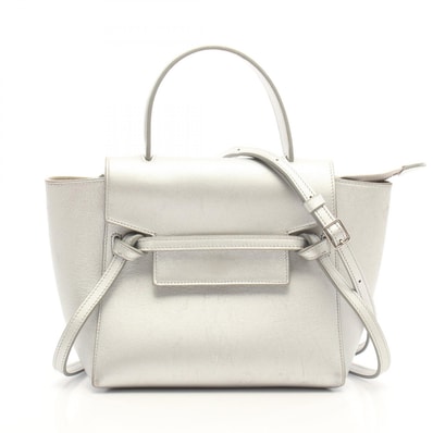 セリーヌ CELINE BELT BAG NANO 2WAY ハンドバッグ バッグ レザー レディース シルバー系 【中古】