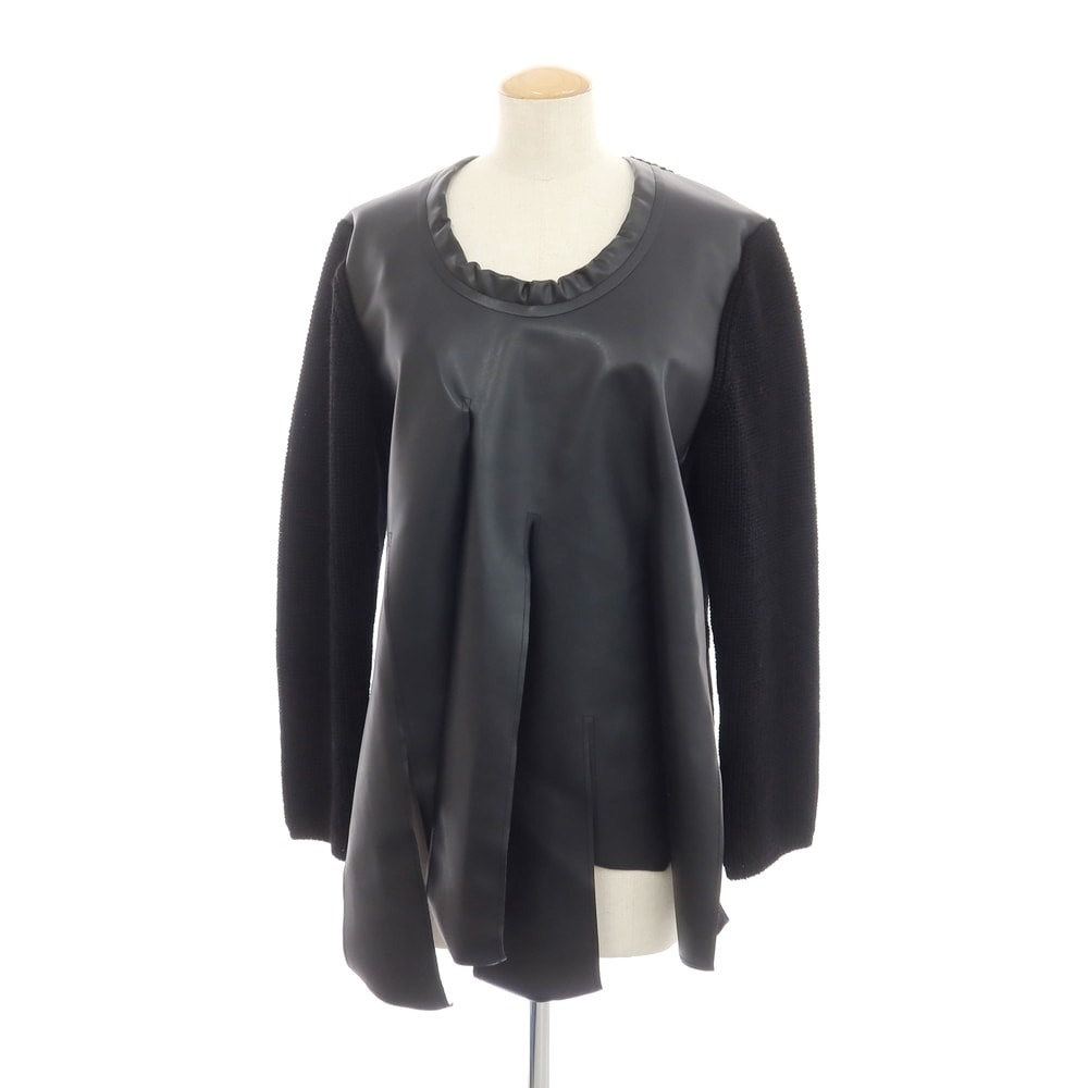 【中古】コムデギャルソン COMME des GARCONS 2024年秋冬 ウール フェイクレザー プルオーバーニット ブラック【サイズS】【レディース】