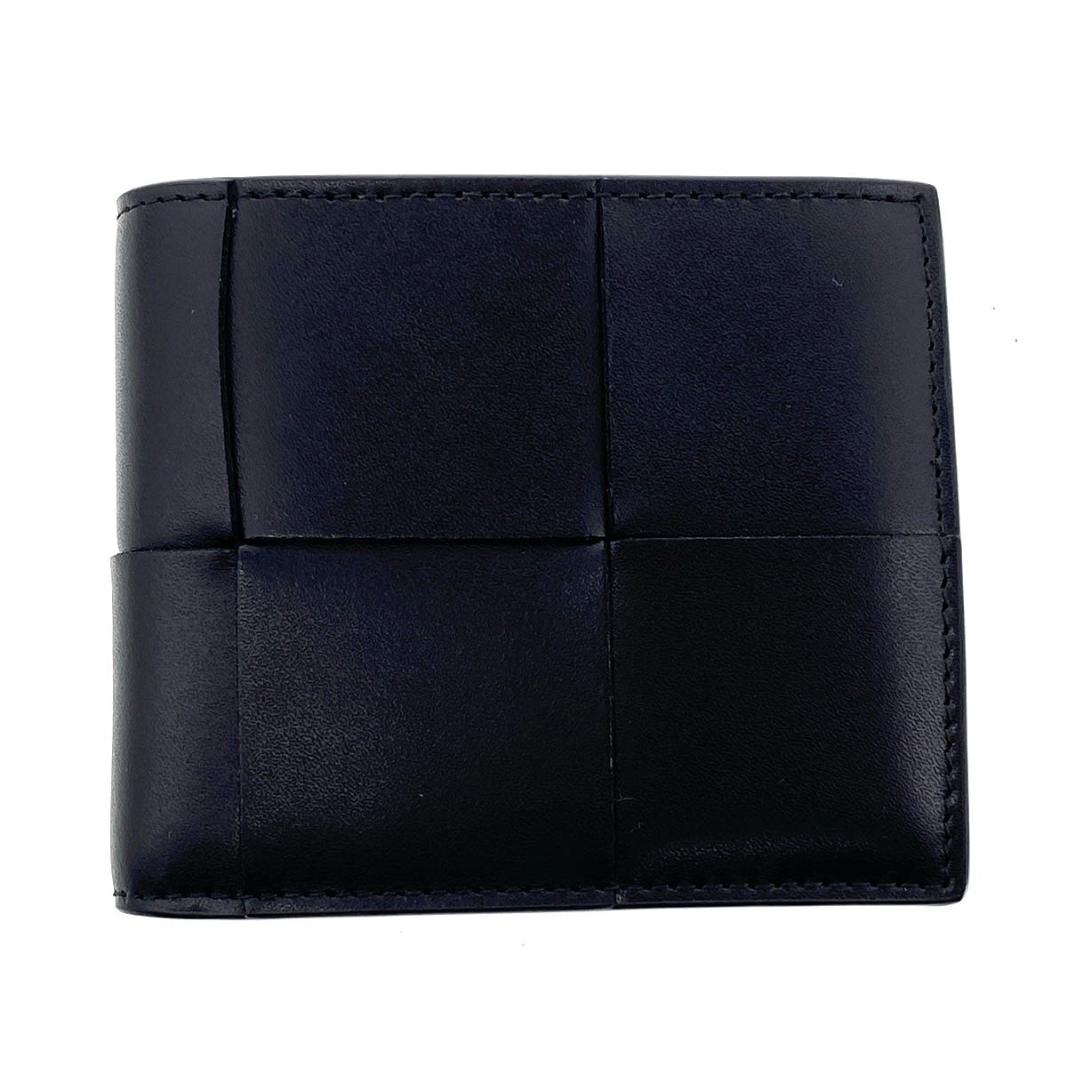BOTTEGAVENETA ボッテガヴェネタ マキシイントレチャート コンパクトウォレット 二つ折り財布 レザー ブラック  レディース【中古】