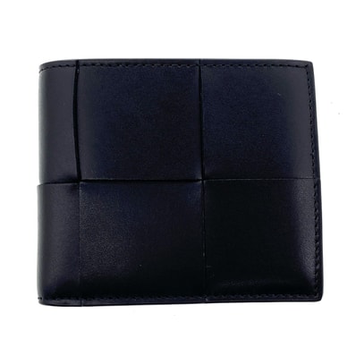 BOTTEGAVENETA ボッテガヴェネタ マキシイントレチャート コンパクトウォレット 二つ折り財布 レザー ブラック レディース【中古】
