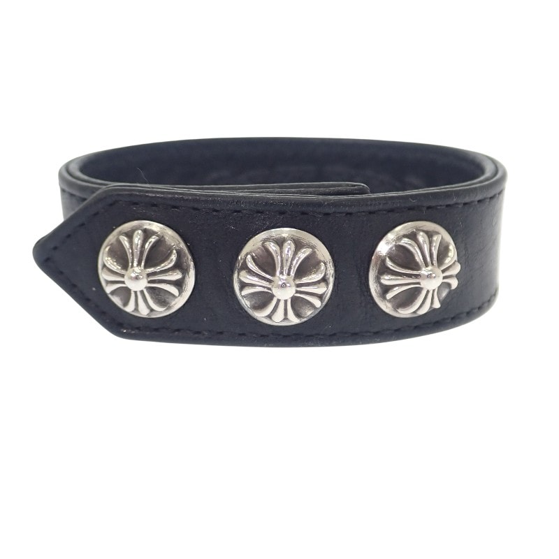 Chrome Hearts 3 Button 2 Snap Leather Bracelet "Black/Silver"