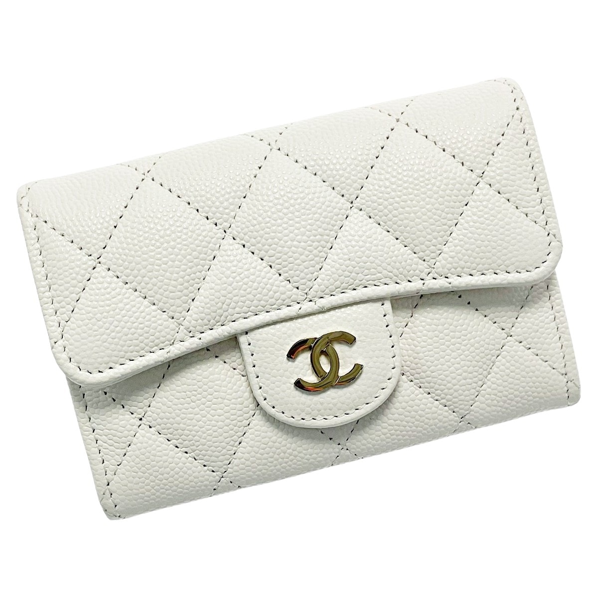 ☆☆CHANEL シャネル マトラッセ ホワイト カードケース ココマーク キャビアスキン レディース ギャランティカード有