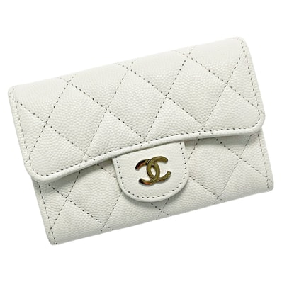 ☆☆CHANEL シャネル マトラッセ ホワイト カードケース ココマーク キャビアスキン レディース ギャランティカード有